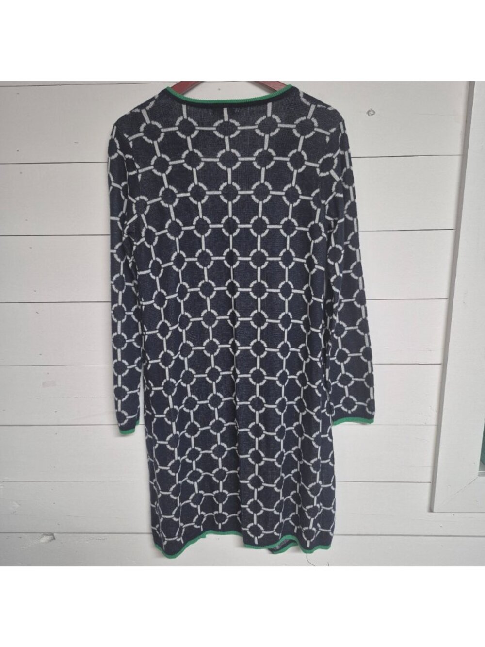 C by Bloomingdales Women's Navy & White Chain Pattern Open Front Cardigan - Picture 5 of 7